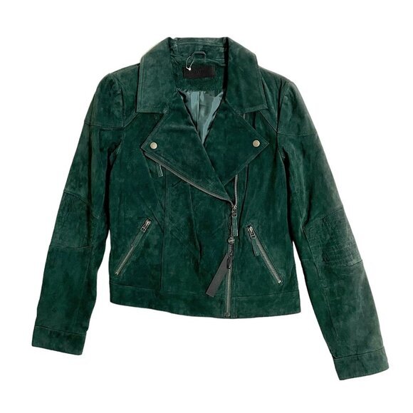 BlankNYC Green Suede Leather Moto Jacket Zip Biker Cropped SZ L NWT Defect - Picture 1 of 12
